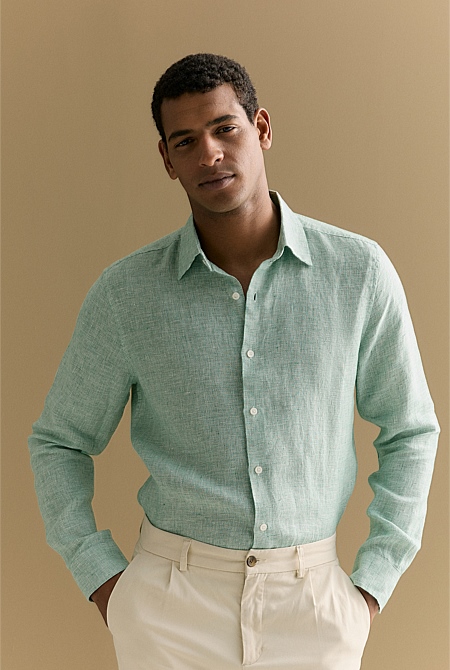 Tailored Fit Basketweave Linen Shirt