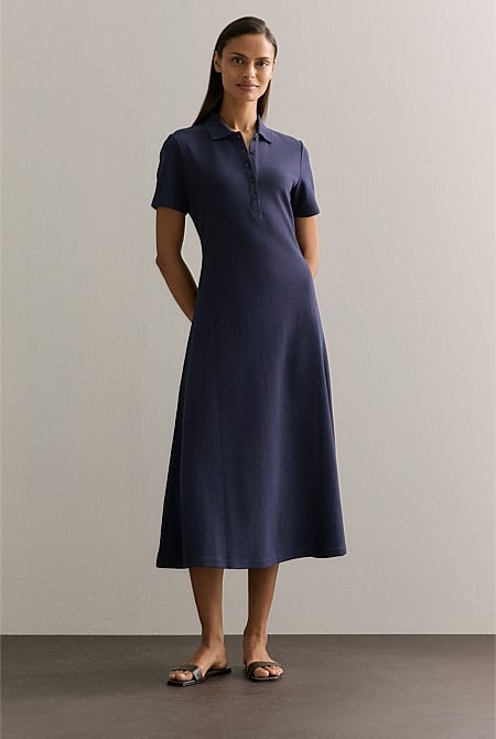 Cotton Pique Polo Midi Dress