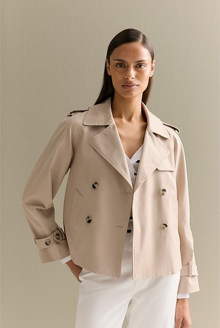 Cotton Twill Cropped Trench Coat