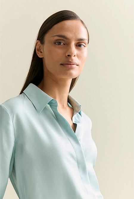 Silk Twill Concealed Placket Shirt