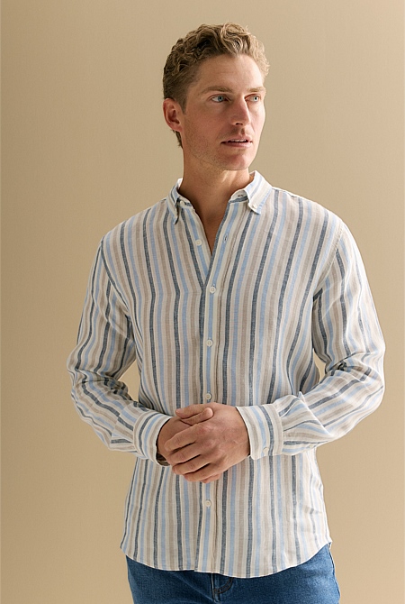 Regular Fit Linen Multi Stripe Shirt