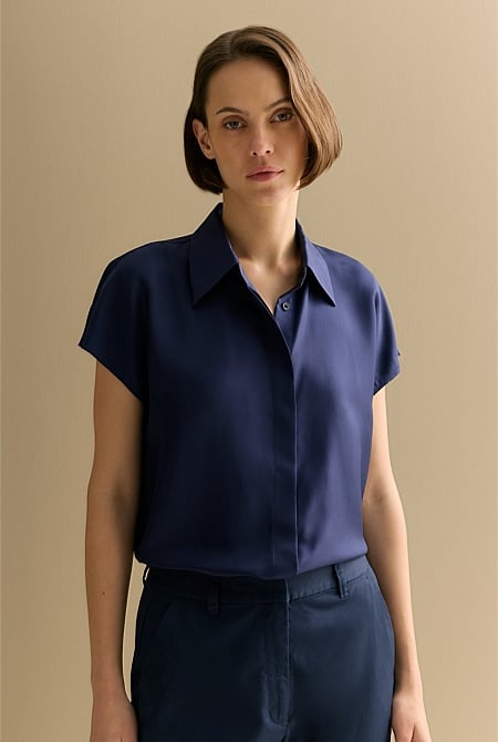 Silk Twill Cap Sleeve Shirt