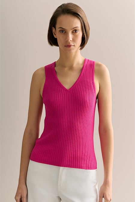 Mercerised Rib V Neck Tank