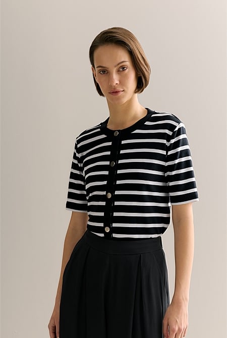 Australian Cotton Stripe Button Through Top