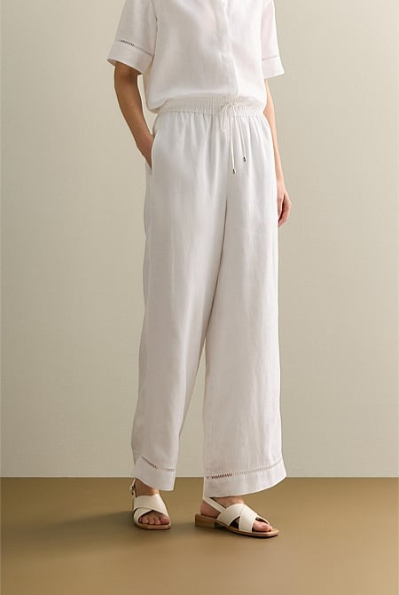 Linen Ladder Stitch Detail Pull On Pant