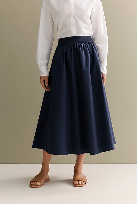 Cotton Poplin Pull On Skirt