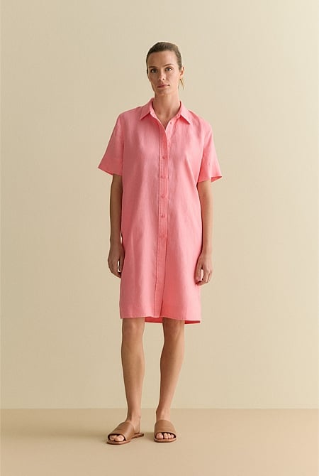 Linen Button Through Shift Dress