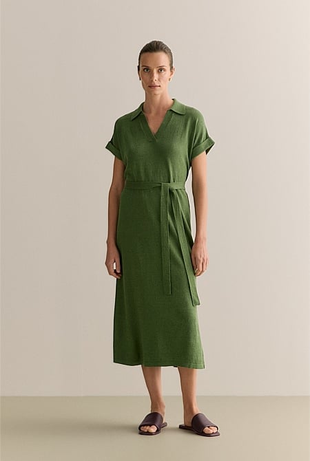 Linen Cotton Collared Knit Dress