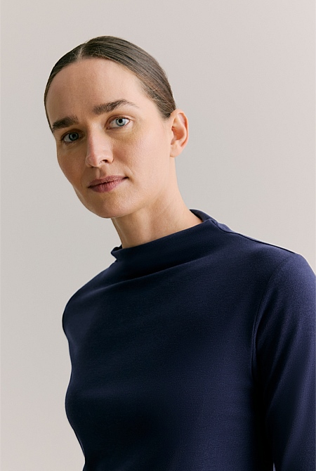 Lyocell Wool Rib Mock Neck T-shirt