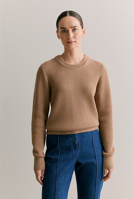 Merino Rib Pointelle Crew