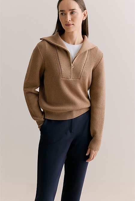 Merino Textured Half Zip Pullover