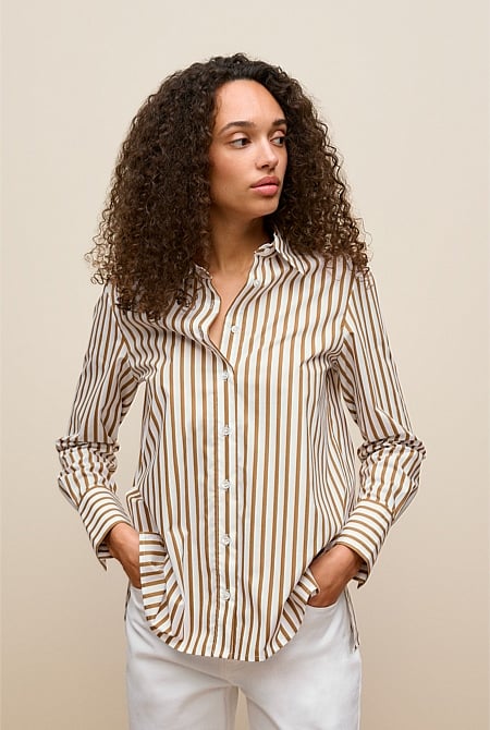 Cotton Poplin Stripe Long Sleeve Shirt