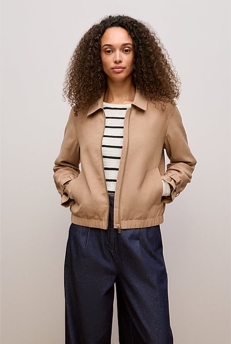Draped Zip Through Blouson Jacket