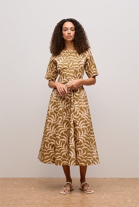 Fern Leaf Poplin Short Sleeve Dress