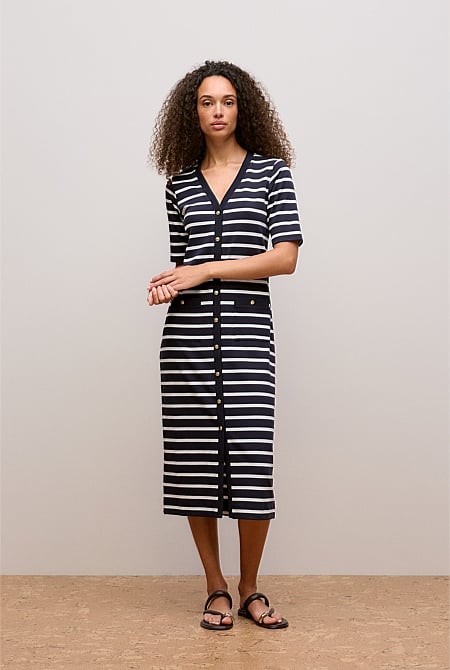 Stripe Button Through Dress