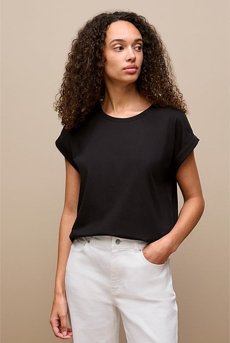 Cotton Cuff Sleeve T-shirt