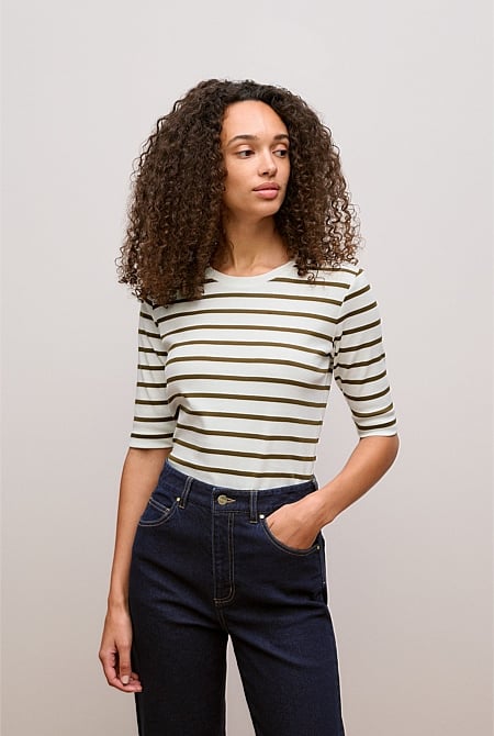 Australian Cotton Stripe Half Sleeve T-shirt
