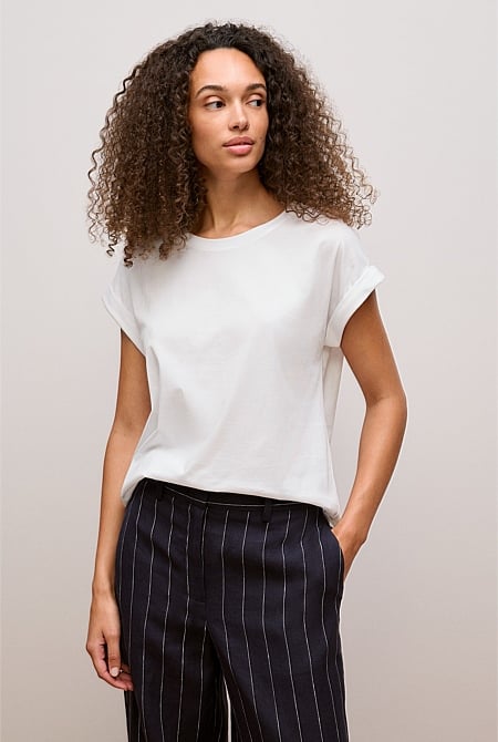Cotton Cuff Sleeve T-shirt