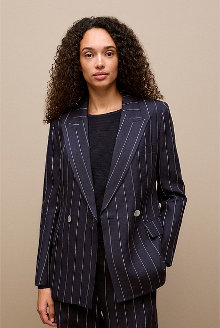 Linen Pinstripe Double Breasted Blazer