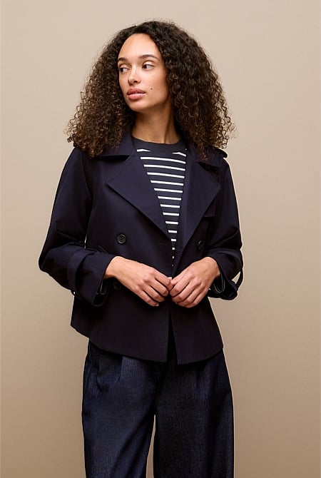 Cotton Twill Cropped Trench Coat