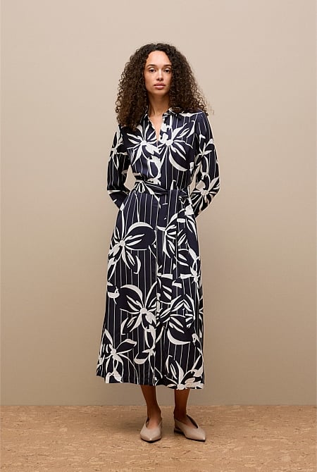 Floral Stripe Twill Shirt Dress