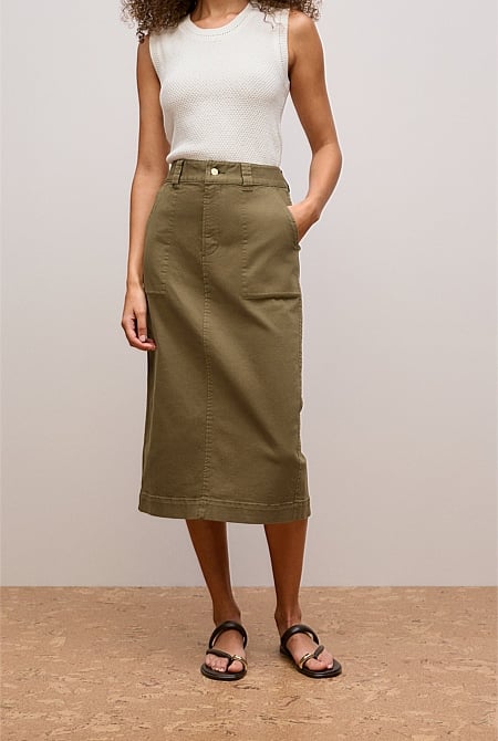 Australian Cotton Blend Denim Tailored Skirt
