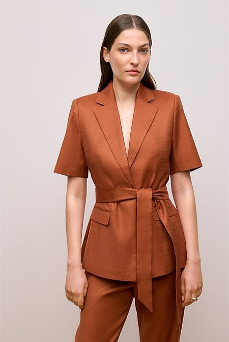 Stretch Linen Short Sleeve Blazer