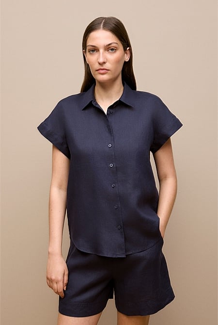 Linen Cap Sleeve Shirt