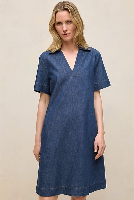 Soft Denim Popover Shift Dress