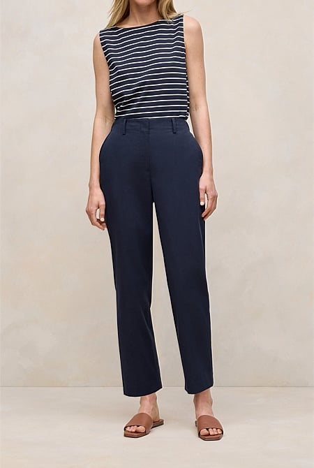 Cotton Blend Tailored Straight Leg Pant