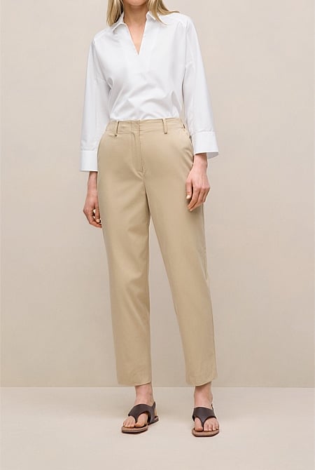 Cotton Blend Tailored Straight Leg Pant