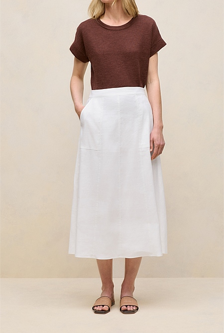 Stretch Linen Patch Pocket Skirt