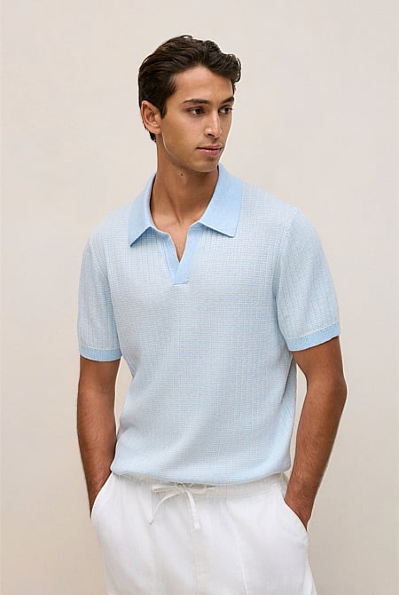 Linen Cotton Mouline Stripe Polo