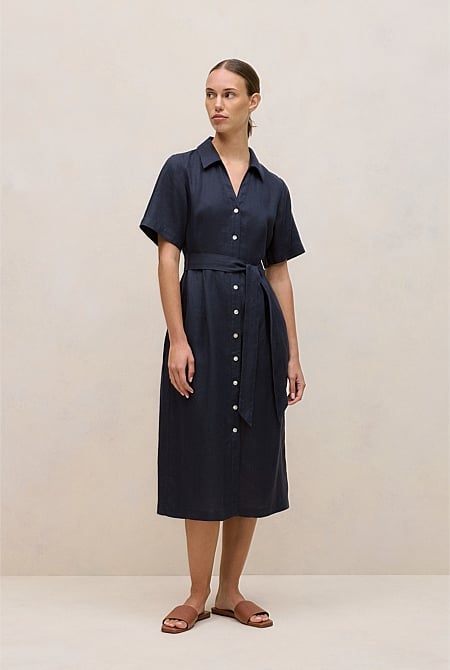 Linen Button Detail Shirt Dress