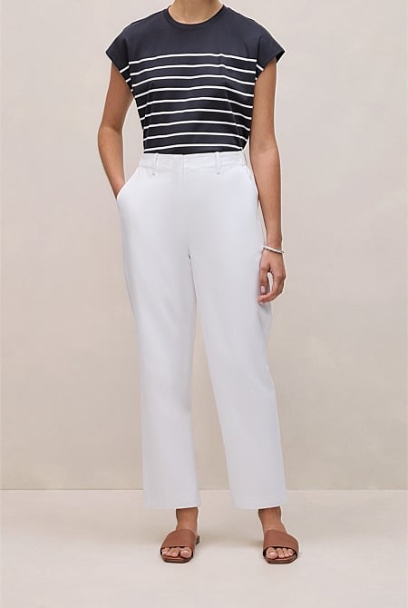 Cotton Blend Straight Leg Pant