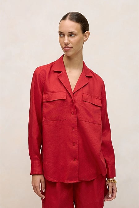 Linen Pocket Detail Long Sleeve Shirt