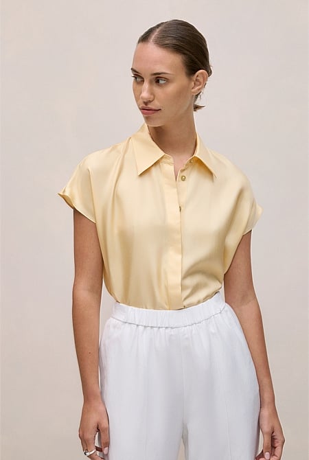 Silk Twill Cap Sleeve Shirt