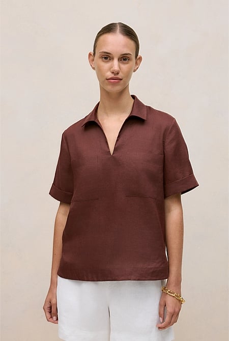 Ramie Collared Popover Shirt