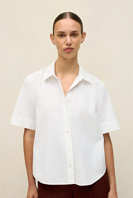 Cotton Seersucker Short Sleeve Shirt