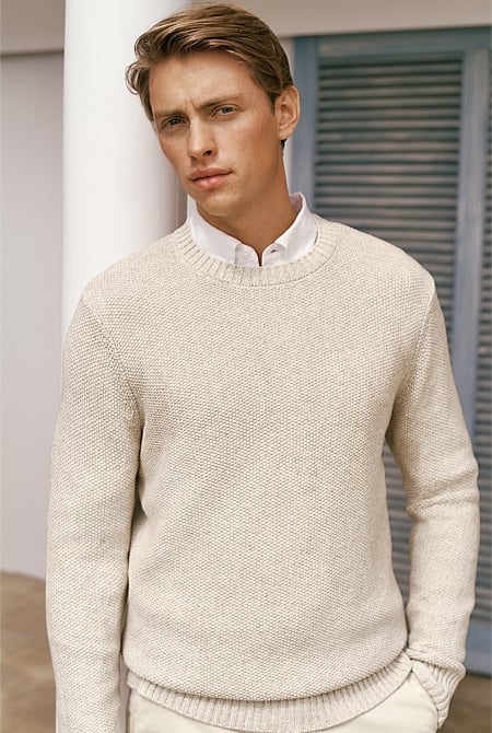 Linen Cotton Texture Knit Crew