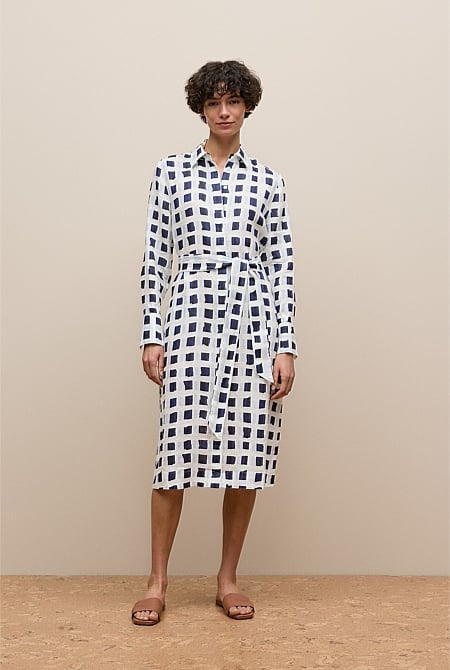 Tide Linen Long Sleeve Shirt Dress