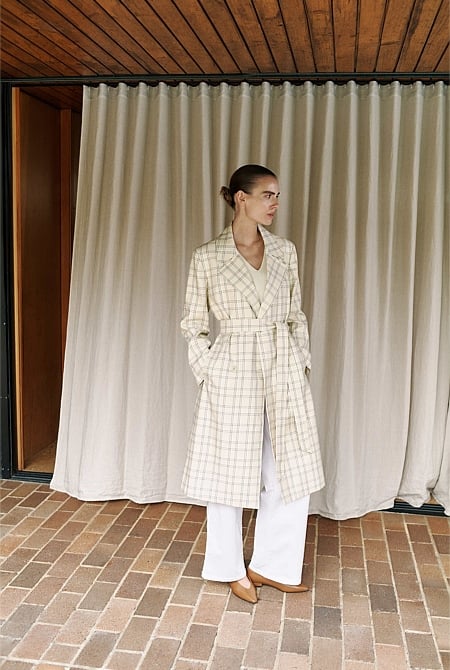 Yarn Dyed Check Trench Coat