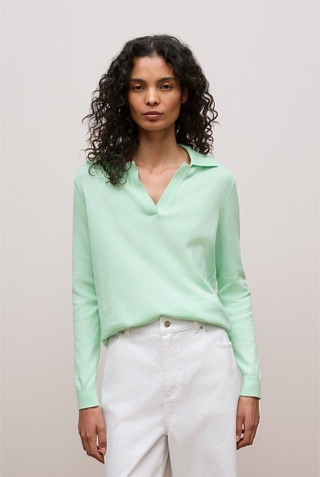 Cotton Cashmere Long Sleeve Polo