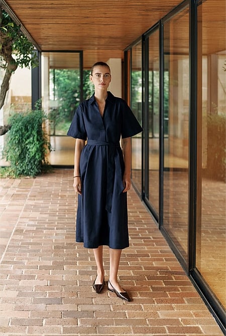 Cotton Poplin Belted Popover Dress