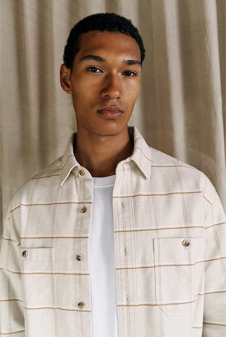 Brushed Cotton Windowpane Overshirt