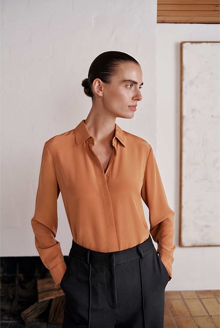 Silk Concealed Placket Shirt