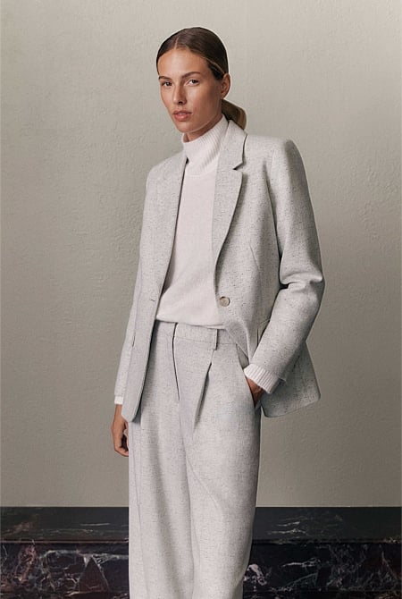 Italian Wool Blend Single Breasted Blazer