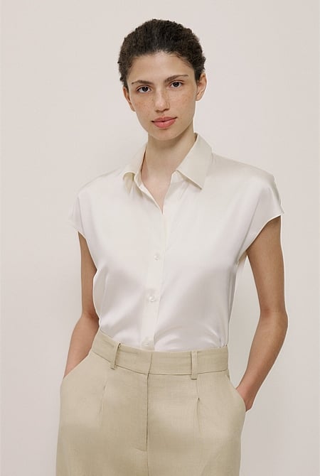 Silk Satin Cap Sleeve Shirt