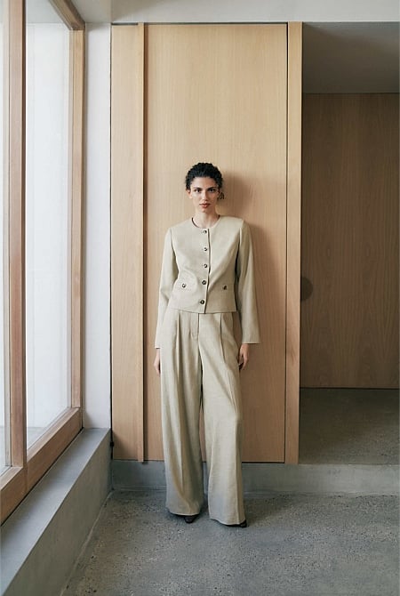 Textured Collarless Jacket