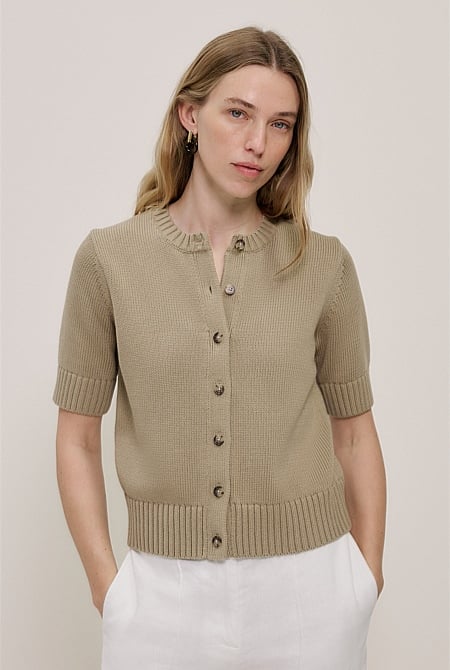 Cotton Knit Short Sleeve Cardigan